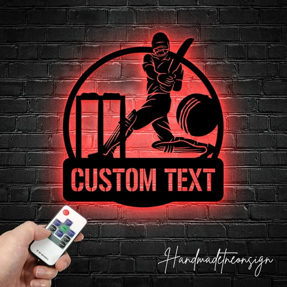 Handmadetneonsign Custom Cricket Metal Wall Art LED Light - Personalized Cricket Player Name Sign