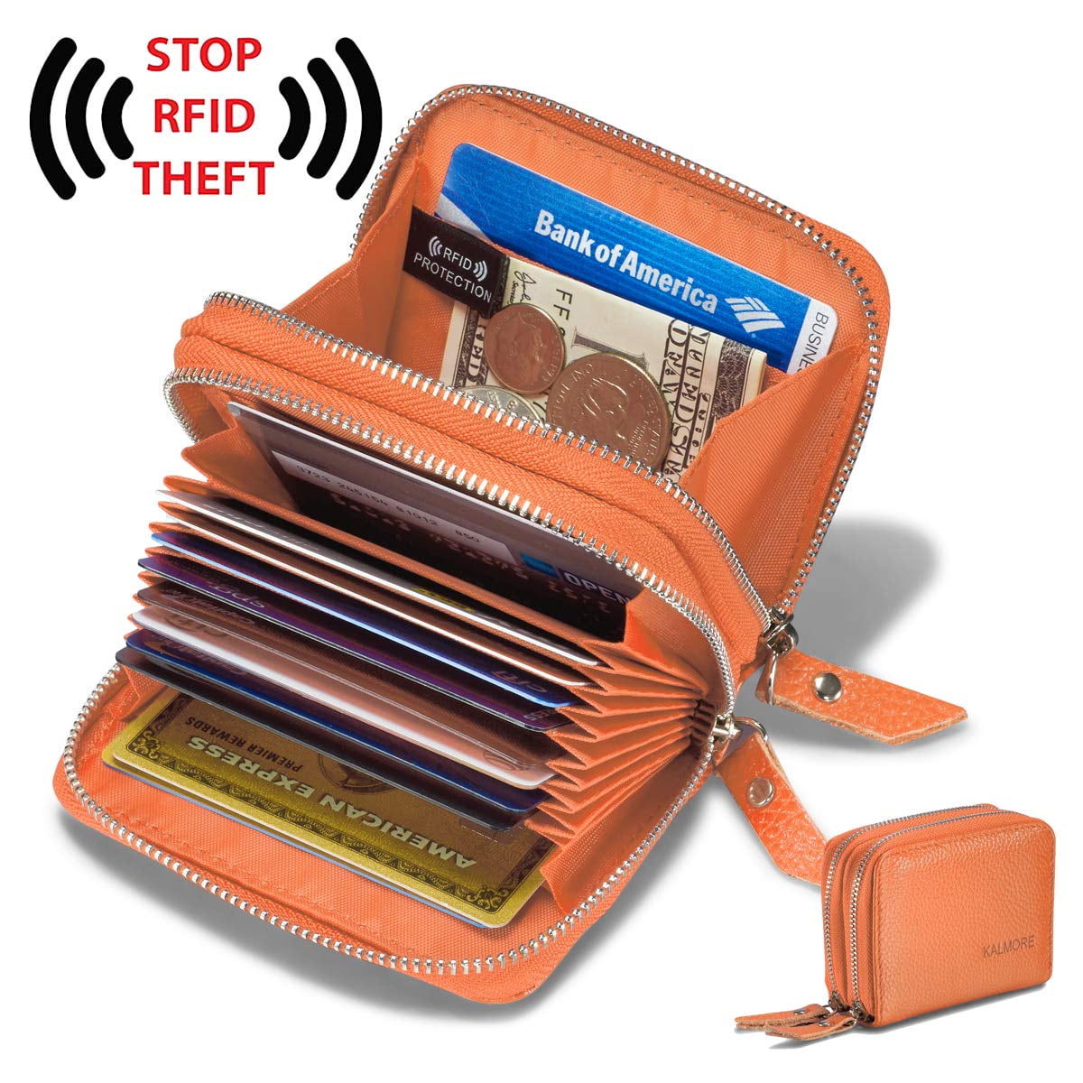 Leather Wallet Zipper Credit Card Wallet Rfid Credit Card Holder Protector Id Ca 