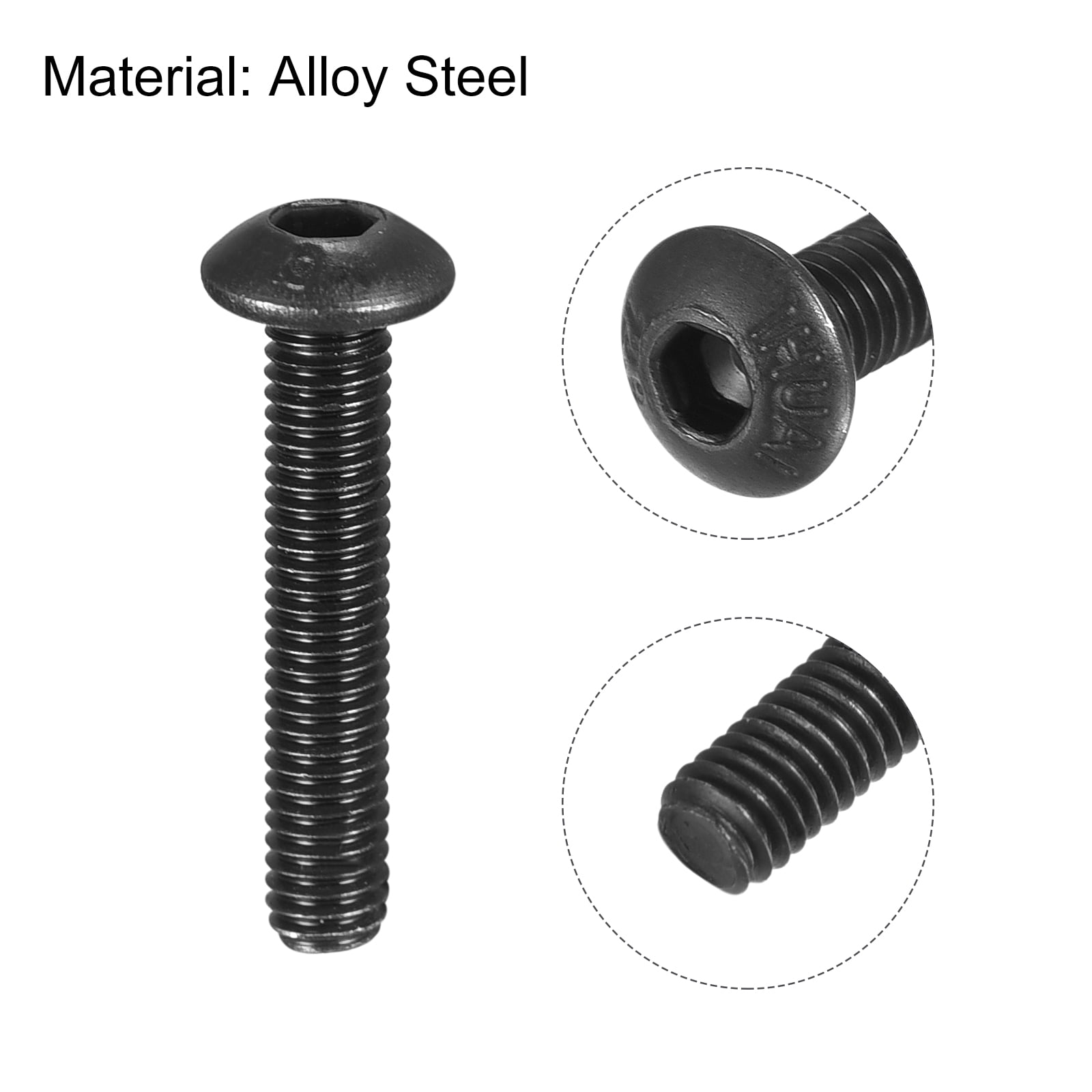100-Pack Black M3x6mm Hex Socket Button Head Screws – Alloy Steel, 12.9 Grade, Black Oxide Coated