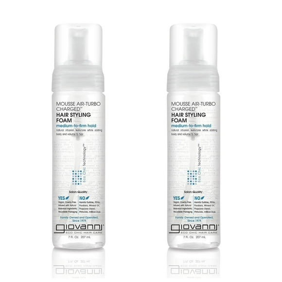 GIOVANNI Mousse Air-Turbo Charged, Hair Styling Foam - Lightweight for Natural Curls, Medium to Firm Hold, Add Texture & Shine, Curly Hair Products, No Parabens, Color Safe - 7 Fl Oz (Pack of 2)
