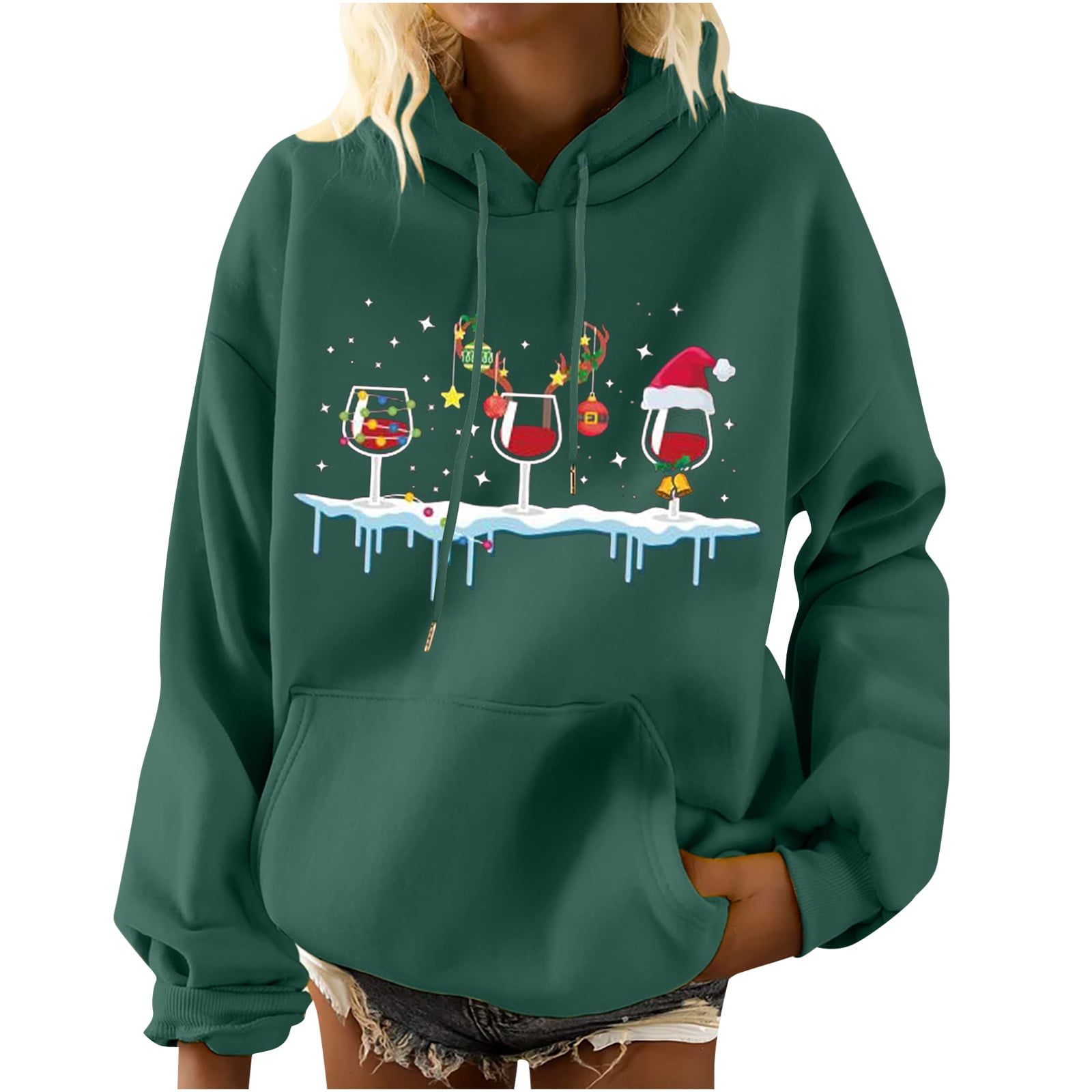 Adult Christmas Hooded Ugly Sweater Sweatshirt Men Women Casual Print Jumper Top 