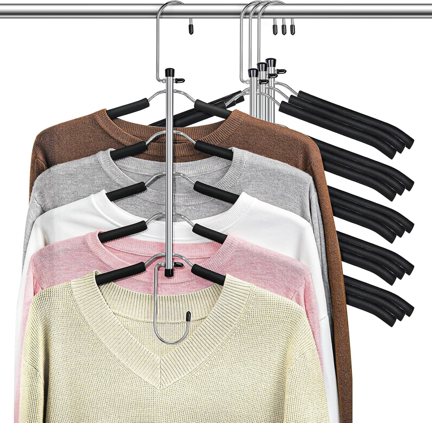 Clothes Hangers Space Saving Shirt Organizer, Non Slip Multi Shirt Hangers for Closet with Foam Padded Closet Organizers and Storage for Sweater Hoodie Blouse Coat Dress Short Black 4 Pack