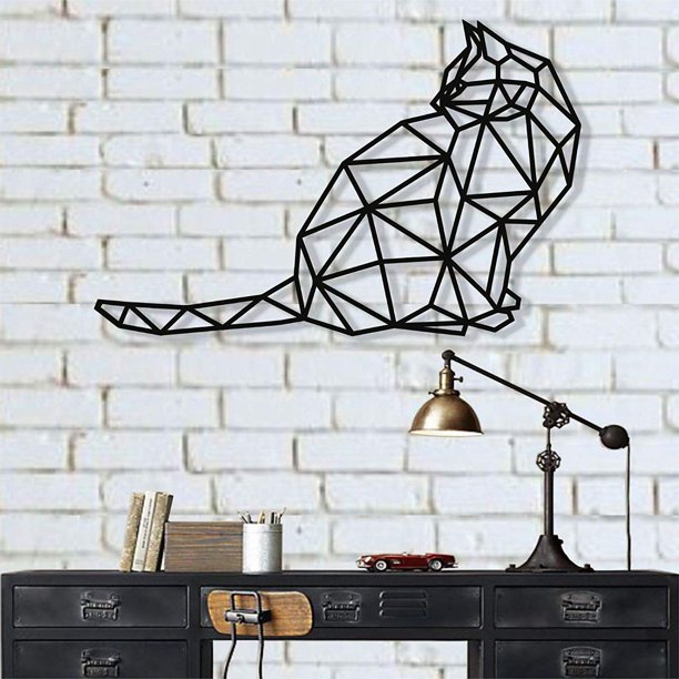 Lamodahome Metal Cat Decoration Metal Wall Art Geometric Cat Art Wall Silhouette Metal Wall Decor Home Decoration Living Room Decor 35 W X 23 H 90x59 Cm Walmart Com Walmart Com