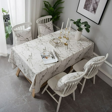 

Yipa Rectanglar Square Tablecloth 54 x 70 Cotton Fabric Table Top Cover White Marble Pattern for Home Kitchen Holiday Dinner Decor