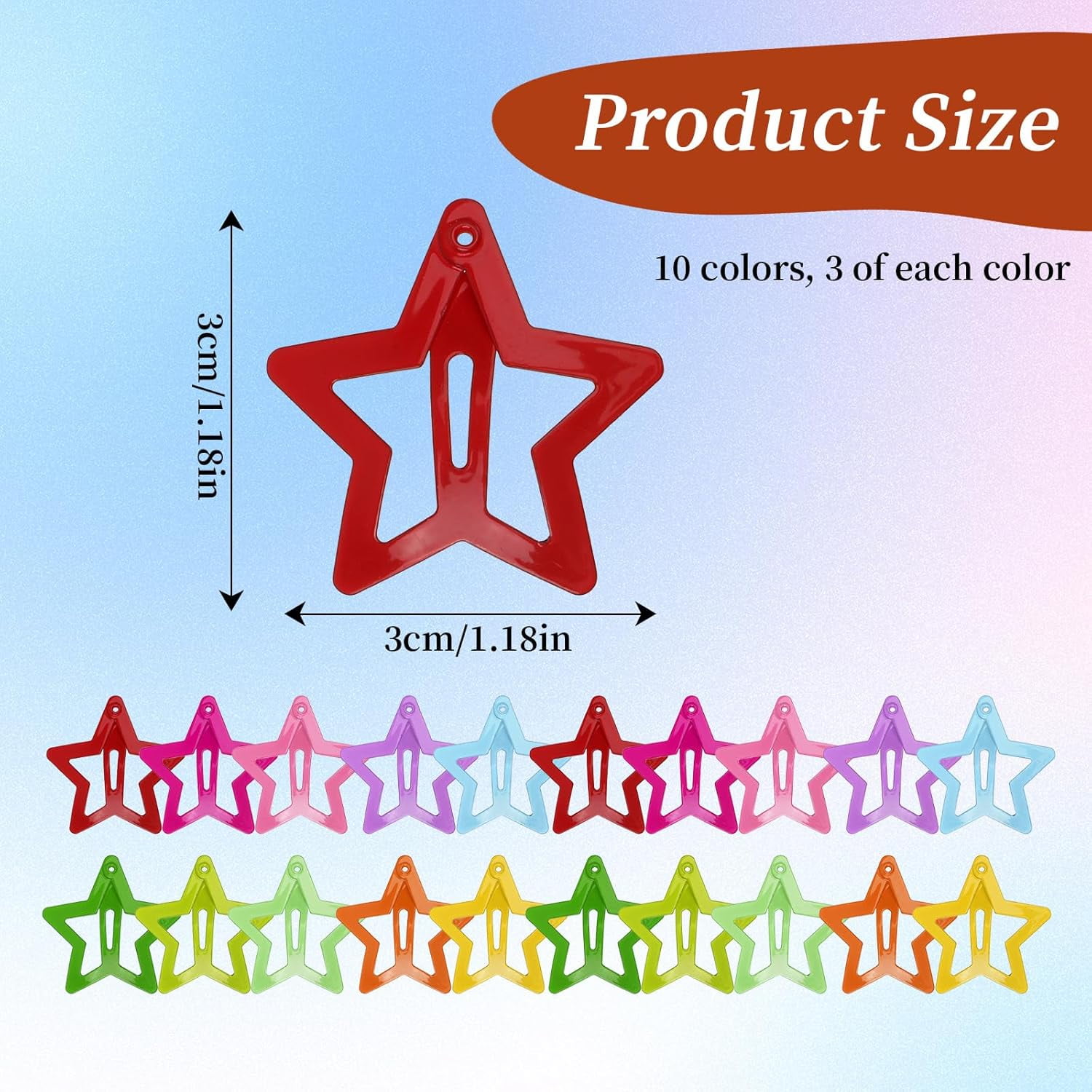 Monebena 50 Pcs Star Clips Hair Clips Star Barrettes for Girls Non-Slip Star Hair Accessories Cute Hairpins Colorful Snap Hair Barrettes Kawaii Hair Clips for Women Girls