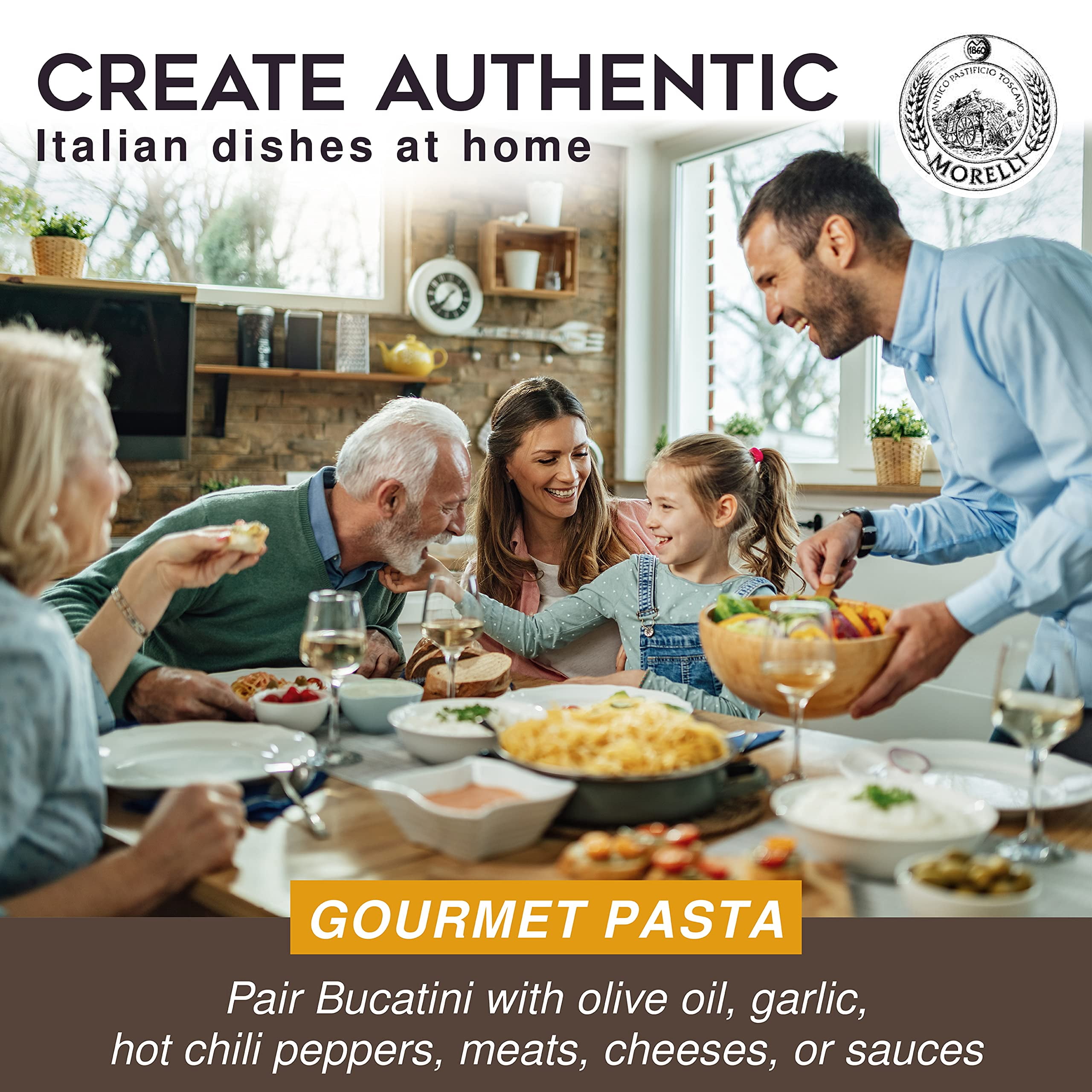 Morelli Bucatini Pasta Noodles - Premium Organic Italian Pasta from Italy - Handcrafted, Family Owned Gourmet Brand - Made with Durum Wheat Semolina 17.6 oz (500 g) - Pack of 2