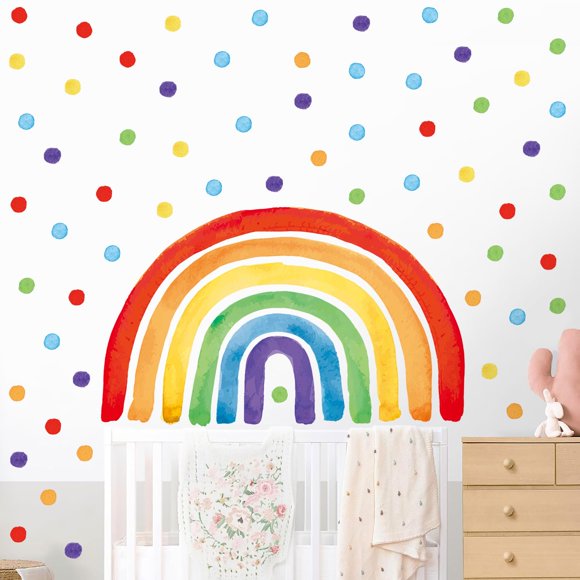 Calcomanía Kasubeso grande con lunares y arcoíris para decoración de pared