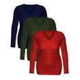 thumbnail image 5 of Essential Basic Women's Junior Size Vneck Tshirt Long Sleeves Shirt Tee, Small, 3Pk Navy, Olive, Red, 5 of 7