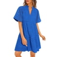 thumbnail image 1 of Vestido PRETTYGARDEN para mujer, manga corta, cuello en V, azul, talla L, 1 of 9