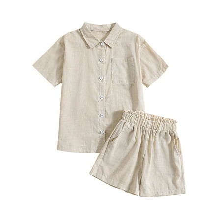 

Sunisery Kids Girls 2PCS Tops Shorts Sets Short Sleeve Lapel Shirt Solid Color Shorts Sets Summer Clothes Outfits Khaki 11-12 Years