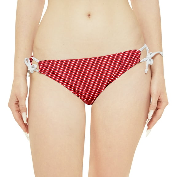 Red Polka Dots Loop Tie Side Swimsuit Bikini Bottom Beach Pool Wear-Jacuzzi