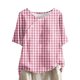 thumbnail image 2 of Fiudx Camisas de Mujer Top de Manga Corta con Cuello Redondo y Botones de Lino con Estampado Informal para Mujer, 2 of 5
