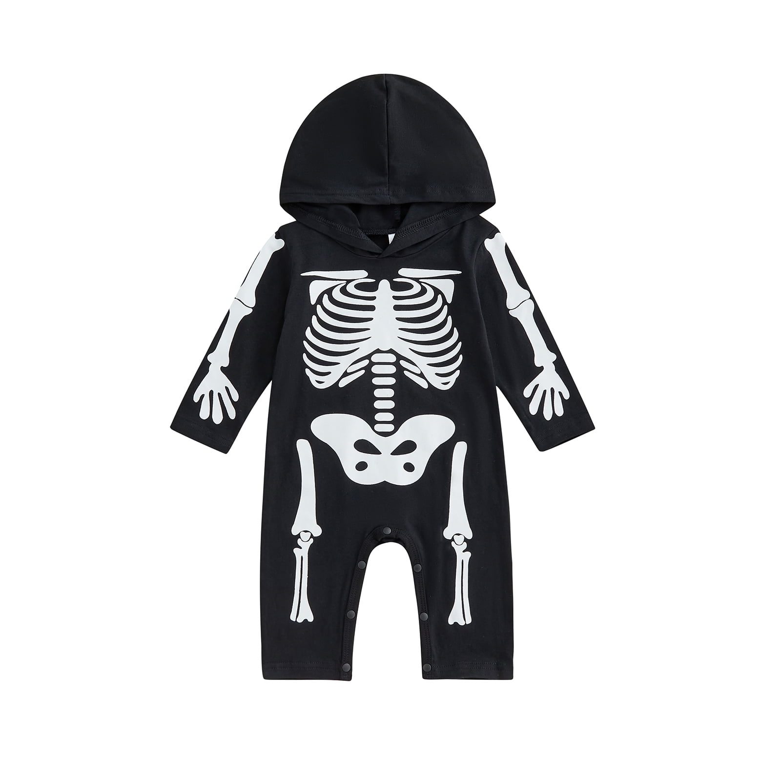 Infant Baby Halloween Romper, Long Sleeve Hood Cartoon Skeleton Print Long Jumpsuit Boy Girl