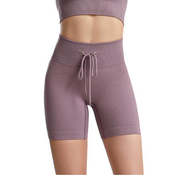 SAYOO - Calzoncillos de yoga para mujer, cintura elástica con cordón, pantalones cortos de punto ajustados SAYOO Sexy