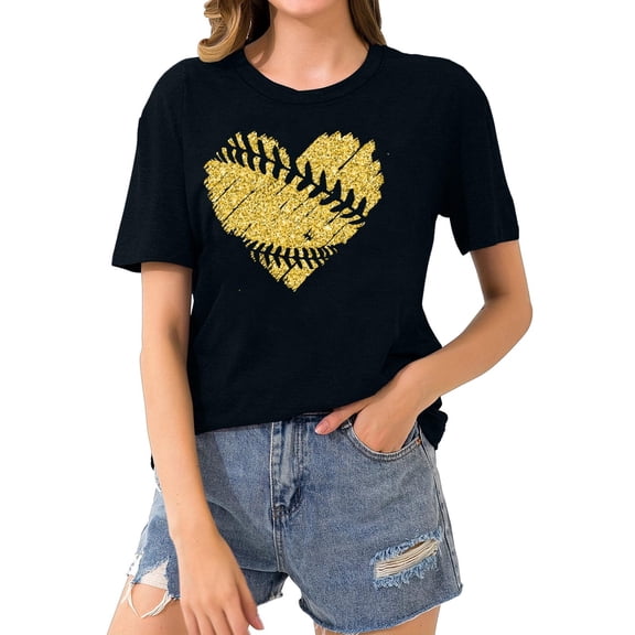 Giftesty Blouses for Women Dressy Casual Women's Baseball Sport Printed T-shirt with Round Neck and Short Sleeved Top
