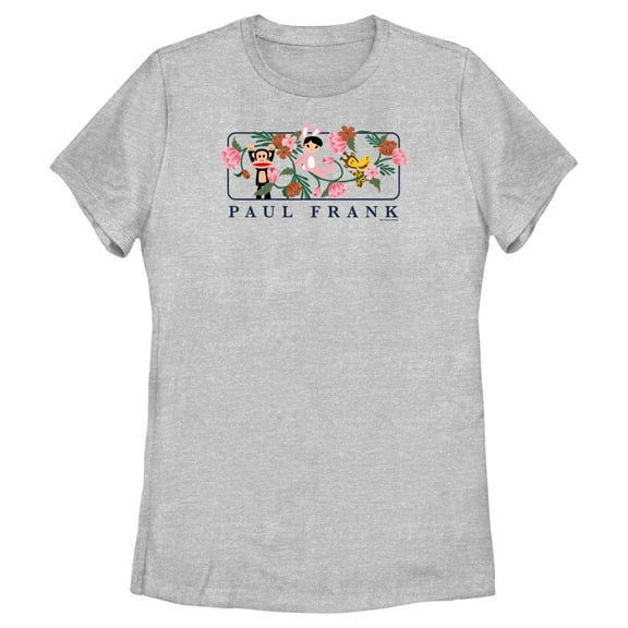 Women's Paul Frank Julius the Monkey and Bunny Girl Flower Scene  Graphic Tee Athletic Heather 2X Large