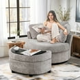 thumbnail image 4 of Dinosisco Oversized Swivel Accent Barrel Chair with Storage Ottoman, Chenille, Indoor, Gray, 4 of 9