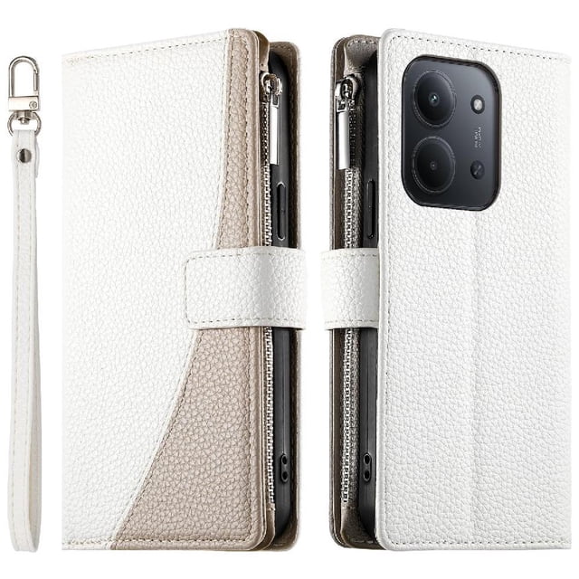 Funda cartera GANGXUN para Xiaomi Redmi 15C , cuero PU con tarjetero, cremallera, correa de mano, soporte y protección 753°