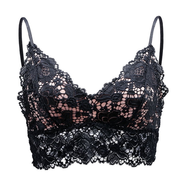 Sujetador de encaje sexy para mujer, con tirantes ajustables, escote en V, sujetador de uso diario, sin aros, sujetador envolvente con tirantes, color negro