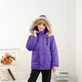 thumbnail image 2 of AINIYS Kids' Hooded Parka Jacket with Faux Fur Trim Zipper Closure Multi-Pocket Warm Winter Outdoor Coat Purple 7 Years, 2 of 9