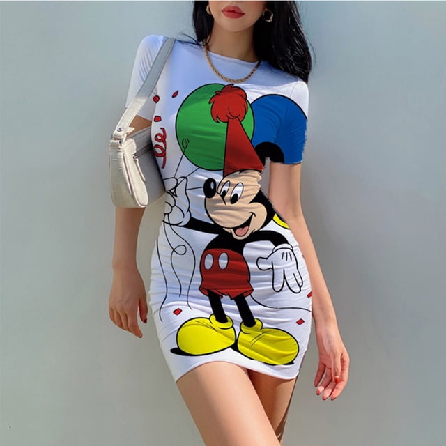Disney Minnie Mickey Mouse Short sleev slim bodycon sexy dress 2022 summer women streetwear party festival dresses outfitsXXXL Gao Jinjia LED