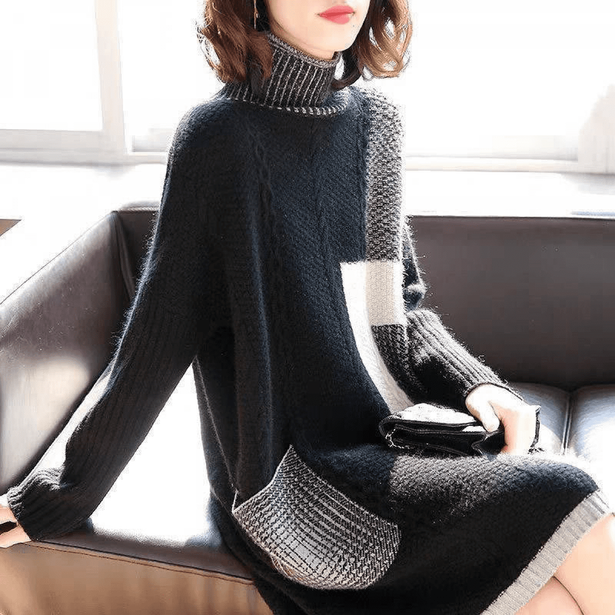 Loose turtleneck dress hot sale