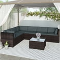 thumbnail image 2 of Outdoor Patio Sectional Sofa Set, 7 Piece Patio Furniture Set with 6 Chairs, Cushions, All-Weather Outdoor Conversation Set with Coffee Table for Backyard Lawn Bistro Poolside Garden, LLL1449, 2 of 9