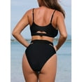thumbnail image 2 of Roaso Women's Push up U Neck Front Cut Out High Waist Swimsuit Bikini Set, 2 of 5