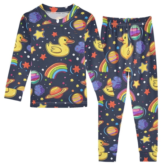 Dailycode Cotton Pajama Set Snug Fit Long Sleeve Top and Pants for 18M-8Y Duck in Space
