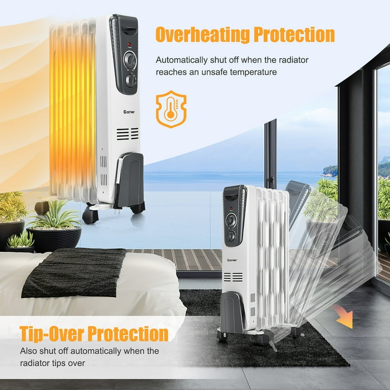 Costway 1500W Electric Oil Filled Radiator Space Heater 5.7 Fin Thermostat  Room Radiant - Walmart.com