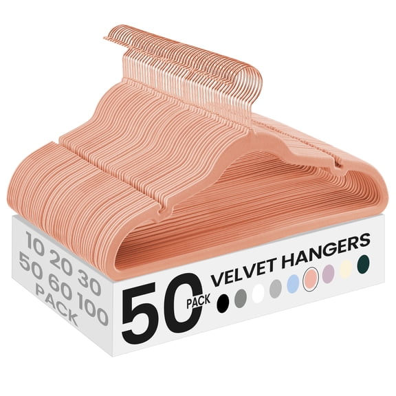 SONGMICS Velvet Hangers 50 Pack, Non-Slip Clothes Hangers, Space-Saving Suit Hangers with Shoulder Notches, Pants Bar, 360° Swivel Hook, for Closet, Coral Pink, BREANNA Collection