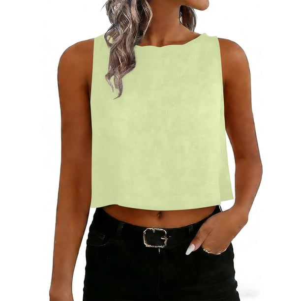 Camisetas de Verano de Mujer Casual Linen sin Mangas de Cuello Redondo Botón para las Mujeres