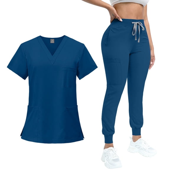 Unisex Scrubs Set Short Sleeve Work Uniform Summer Wear for Beauty Salon