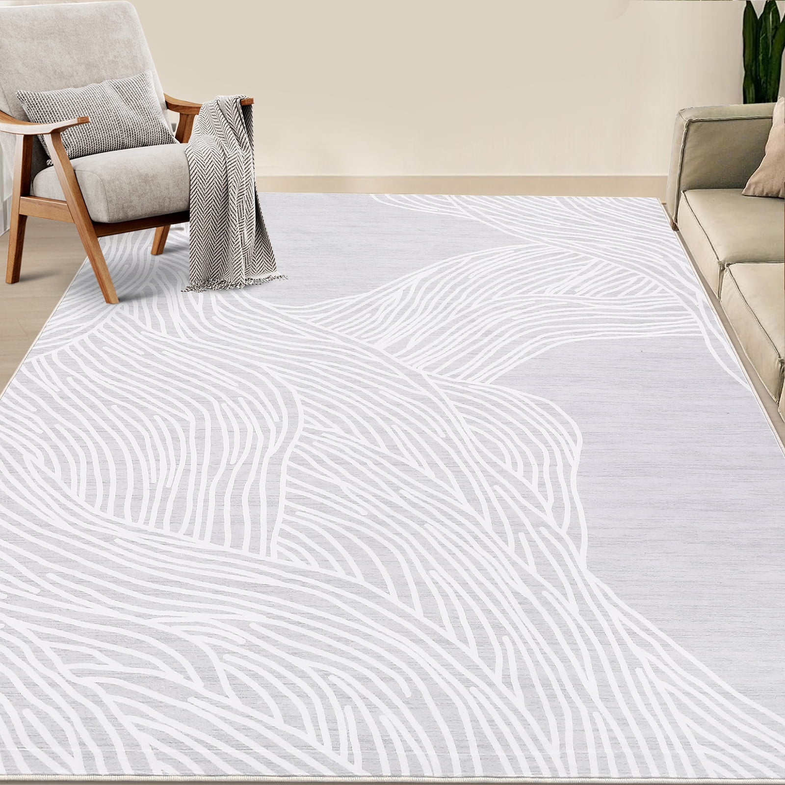HOMERRY Washable Area Rug 5' x 7' Abstract Carpet for Living Room Non-Slip Room Decor Floor Cover, Gray