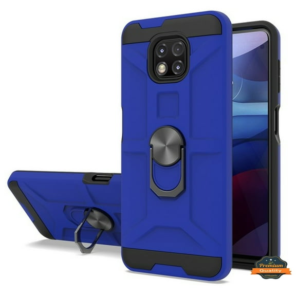 For Motorola Moto G Power 2021 (4G) Hybrid Ring Stand [360° Rotatable Ring Holder Magnetic Kickstand] Shockproof Rubber Phone Case Cover by Xpression - Blue