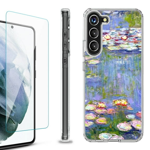 OneToughShield ® for Samsung Galaxy S23  S23 Plus 5G Shockproof Bumper Phone Case, with Tempered Glass Screen Protector - Water Lilies