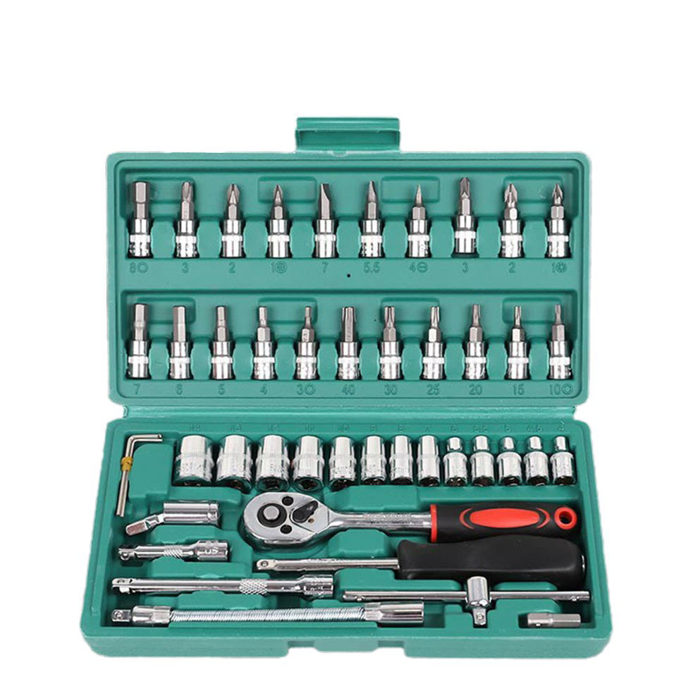 Without Husky Tool Set Socket Wrench 18Pcs Ratchet Wrench 6-13mm Ratchet Socket Adjustable Spanner Torx Slotted Phillips Screw Nuts Key Set Repair Hand Tools Color : Black 