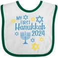 thumbnail image 3 of Inktastic My First Hanukkah with Menorah and Stars of David 2024 Boys or Girls Baby Bib, 3 of 4