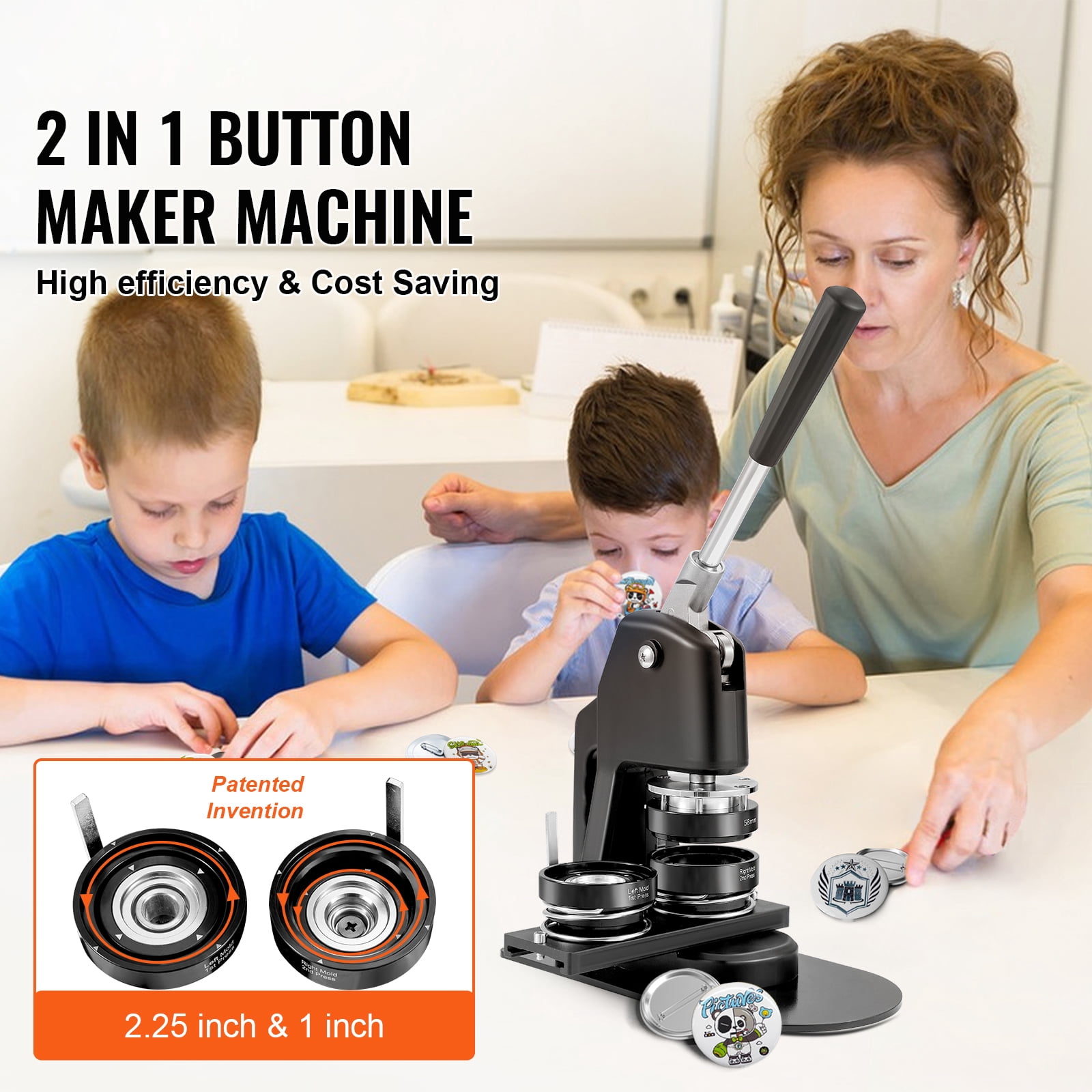 KFFKFF Button Maker,Assorted Dimensions 1+2.25 In Badge Creation Set, Kids Crafty Present Pin Creator,Button Crafting Kit with 500pcs Button Components & Circular Trimmer & Enchantment Manual