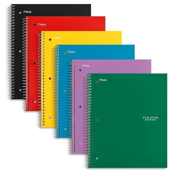 Five Star 1-Subject Notebooks 8" x 10.5" Wide Ruled 100 Sheets Each (05238/07635)