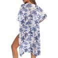 thumbnail image 5 of Xoenoiee Toile De Jouy Palm Tree Print Kimono Swimsuit Cover ups for Women Open Front Cardigan Bikini Coverups Half Sleeve Beach Cover Up Summer Swimwear Coverup, 5 of 7