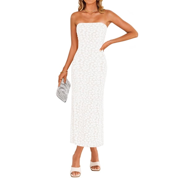Vestido de verano ZESICA 2025, estilo bohemio, floral, sin tirantes, ajustado, blanco