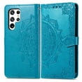 thumbnail image 2 of Mandala Case for Samsung Galaxy S25 Ultra, Premium Leather Flip RFID Blocking Wallet Card Magnetic Stand Protective Slim Shockproof Case with Lanyard, Embossed Flower Cover,Blue, 2 of 14
