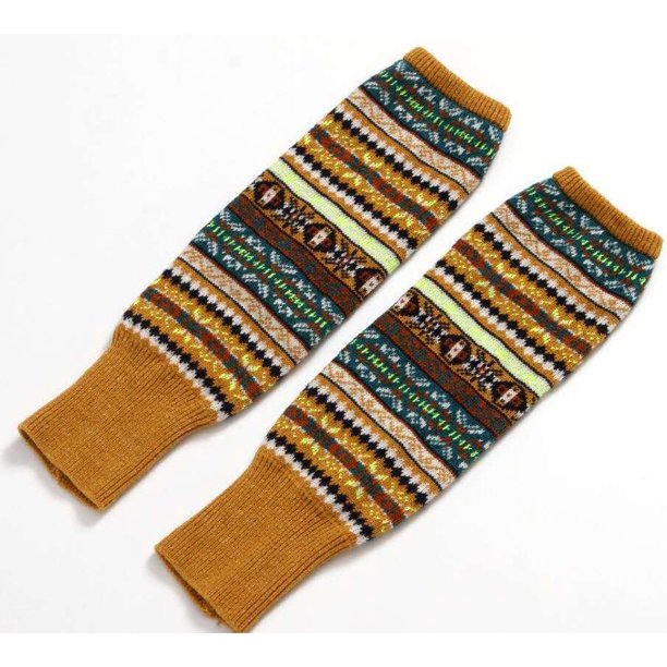 Funda para botas y piernas cálidas hasta la rodilla para mujer con capas de lana gruesa y bohemia con estampado de camuflaje fluorescente para otoño e invierno