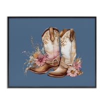 Stupell Industries Cowboy Boots & Wildflowers Plants & Flowers Painting Black Framed Art Print Wall Art, 30 x 24