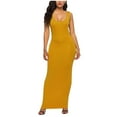 thumbnail image 3 of Vibrex Women's Summer Sleeveless Scoop Neck Solid Maxi Dress - Stretchy Bodycon Long Dress for Daily, Beach, Date Night & Casual Outings,Yellow_S, 3 of 5