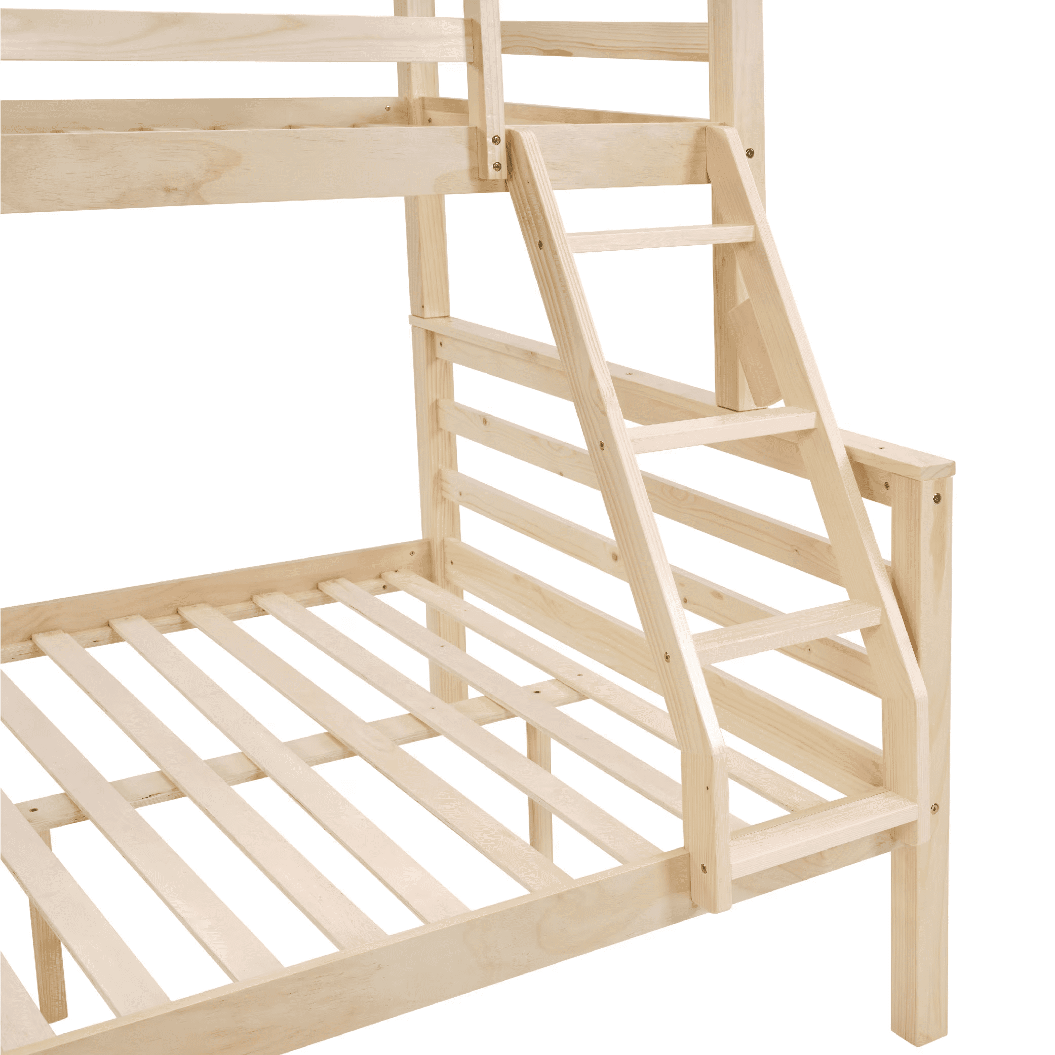 MAYEERTY Twin over Full Bunk Bed with Thick Posts, Wooden Bed Frame with High Guardrail and Ladder for Kids, No Box Spring Needed, Natural
