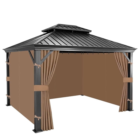 10x10 Gazebo Curtains, 4-Panels Gazebo Replacement Curtains with Zipper & Hooks, Outdoor Waterproof Sidewalls for Patio, Pergola, Yard, Garden, Only Curtains(Khaki, 10'×10')