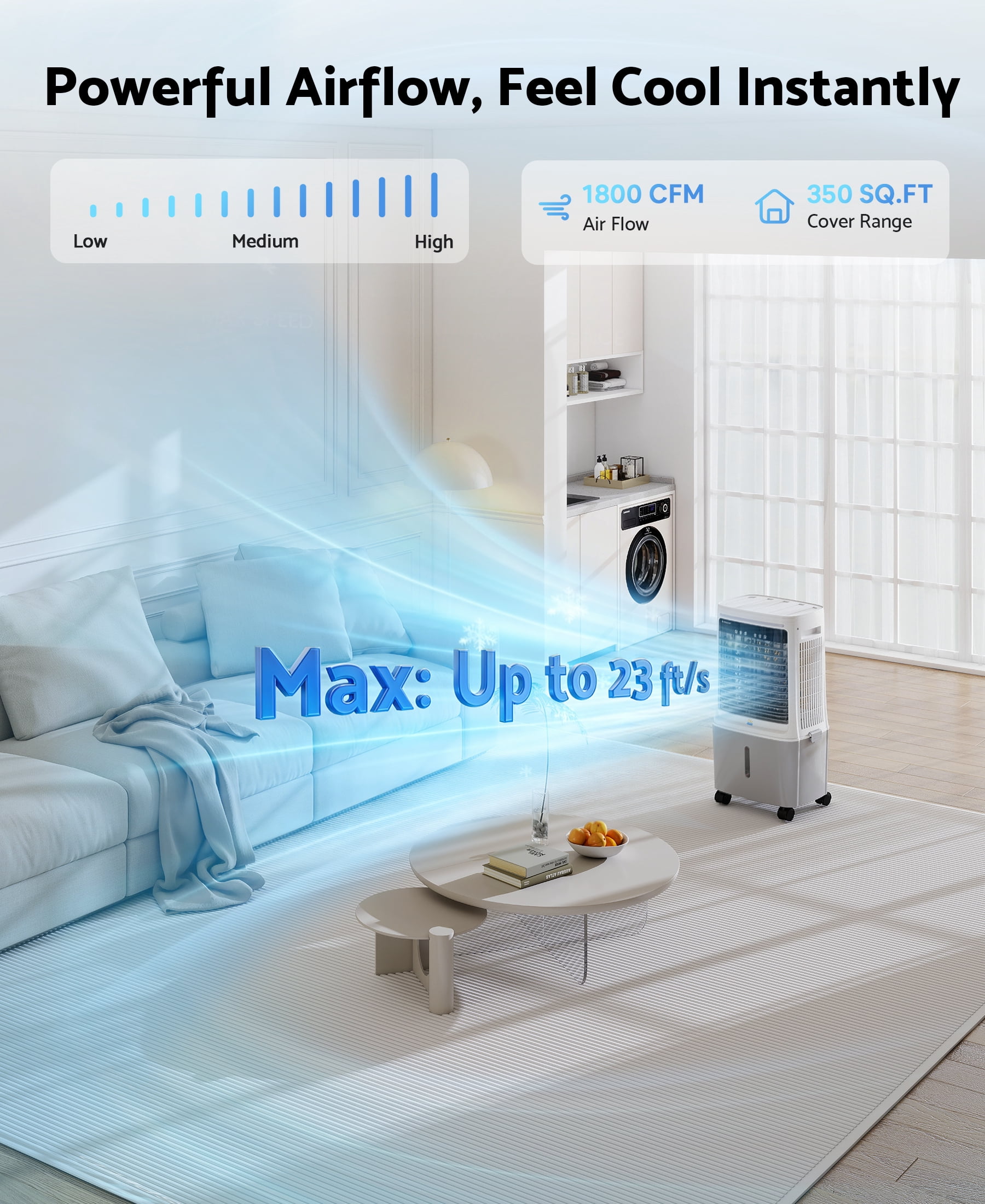 Flamemore Upgraded 1800CFM Evaporative Air Cooler Fan Humidifier with 6.6 gal Tank & 4 Ice Packs, Portable Swamp Cooler for Indoor/Outdoor