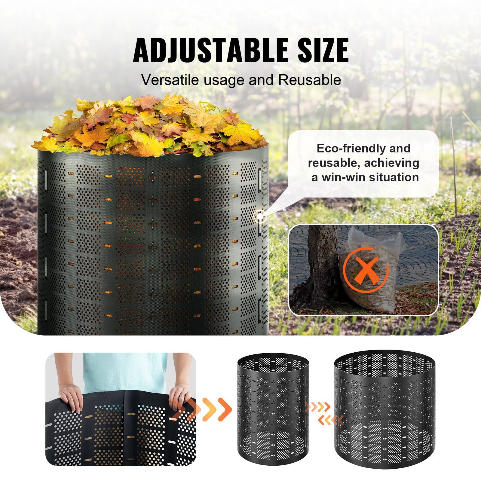 220 Gallon Garden Compost Bin with HDPE Material, Ventilation System, Reusable, Easy Assembly, for Backyard Composting